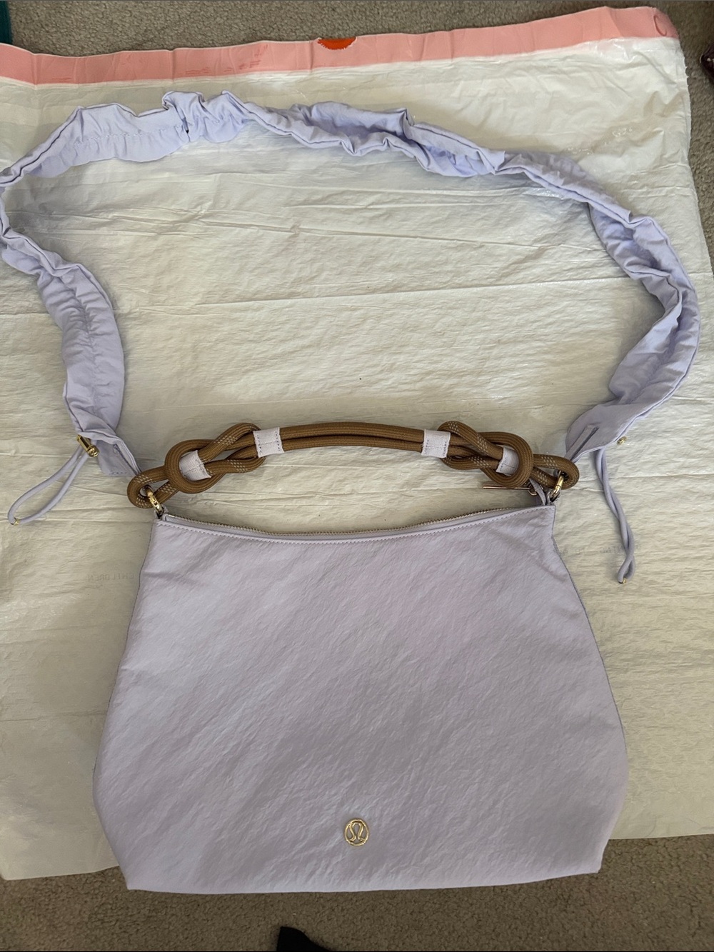 lululemon athletica Lilac Shoulder Bag with Tan Chain Accent